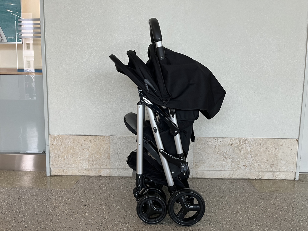 Image of the baby stroller folded